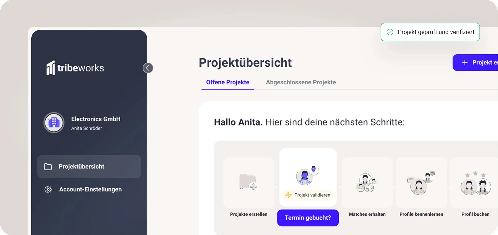 Einblick in die Projektübersicht auf Plattform tribeworks